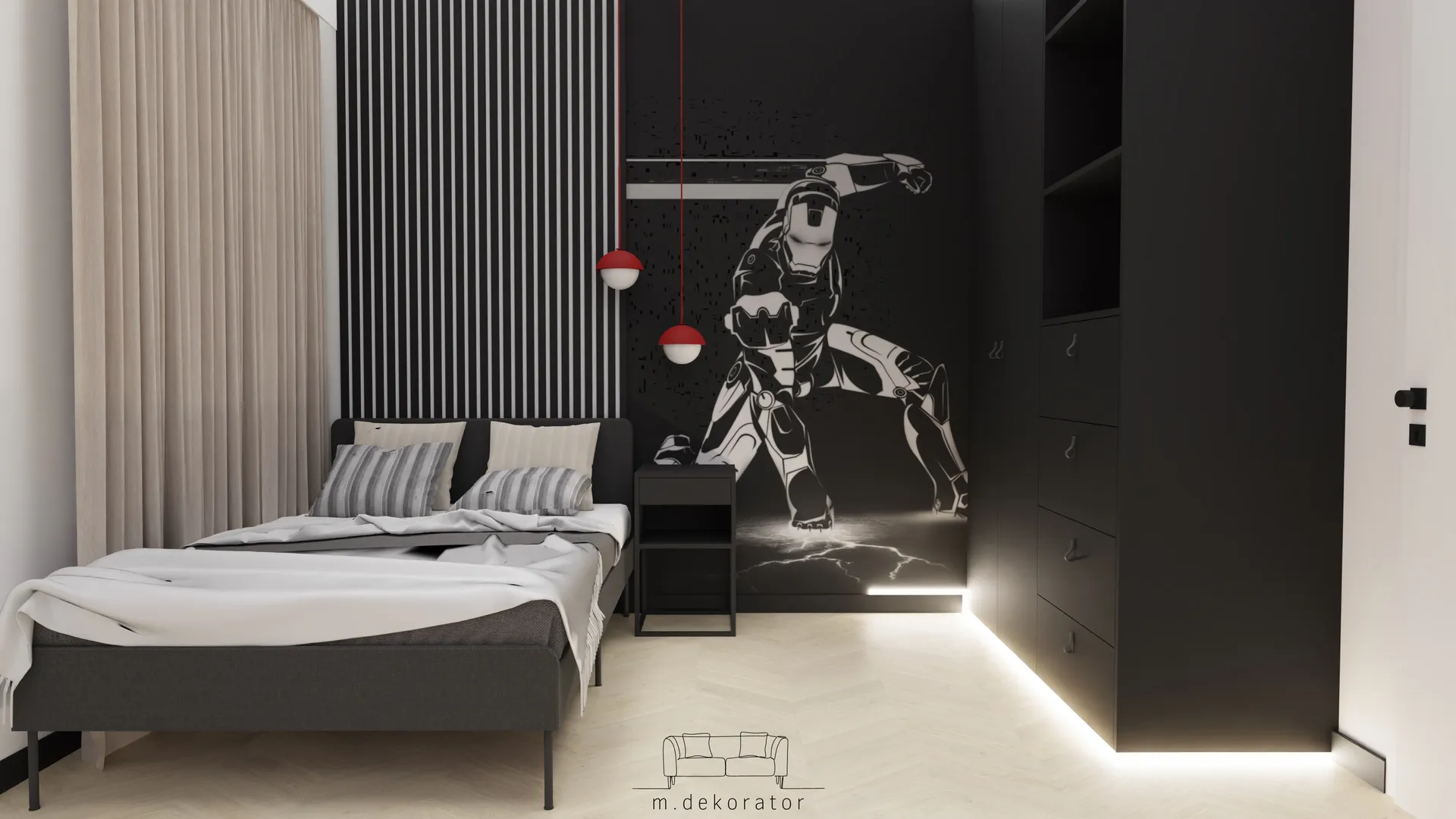 pokój dziecięcy z grafiką na ścianie