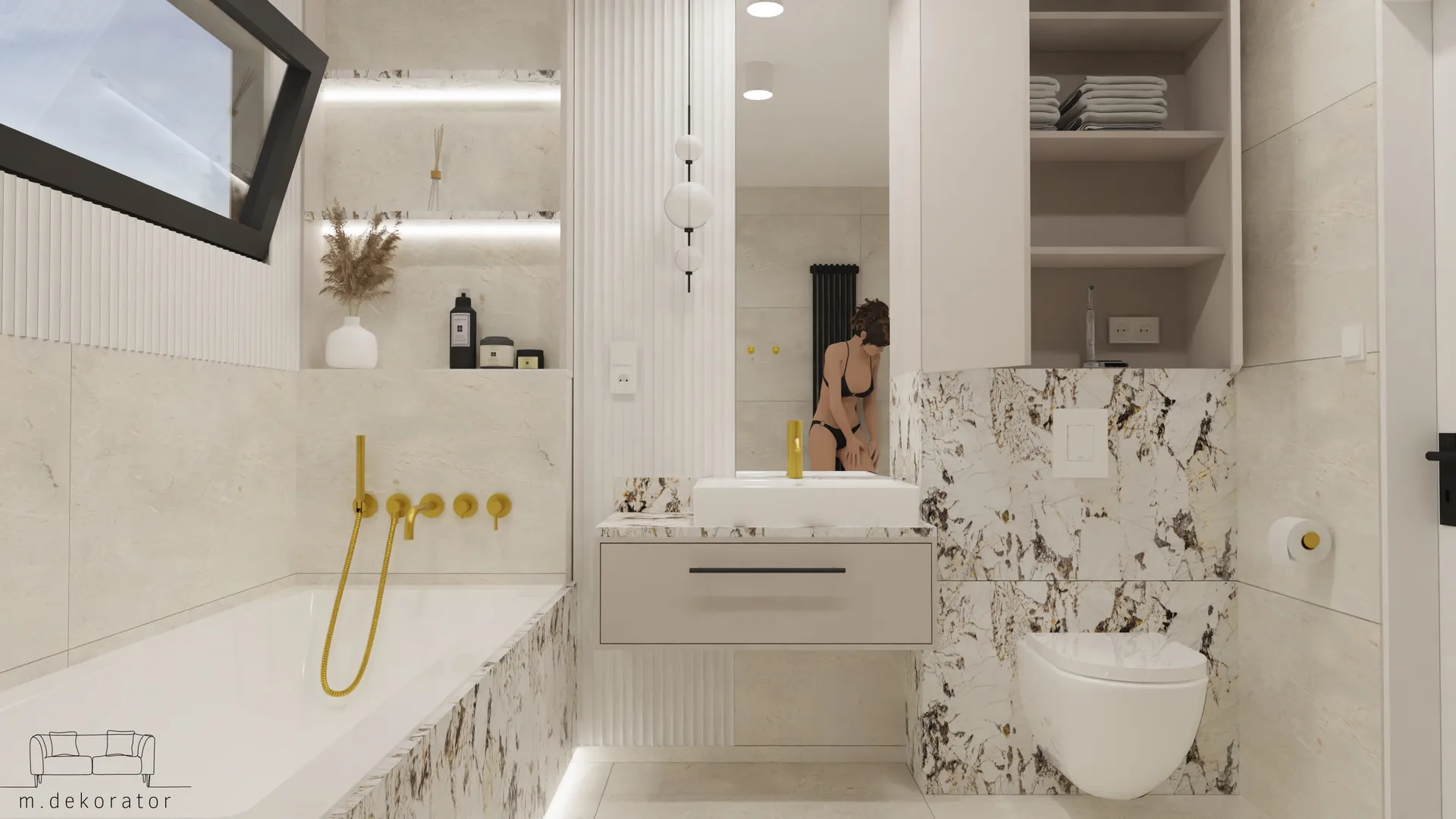 łazienka z tapetą w drzewa