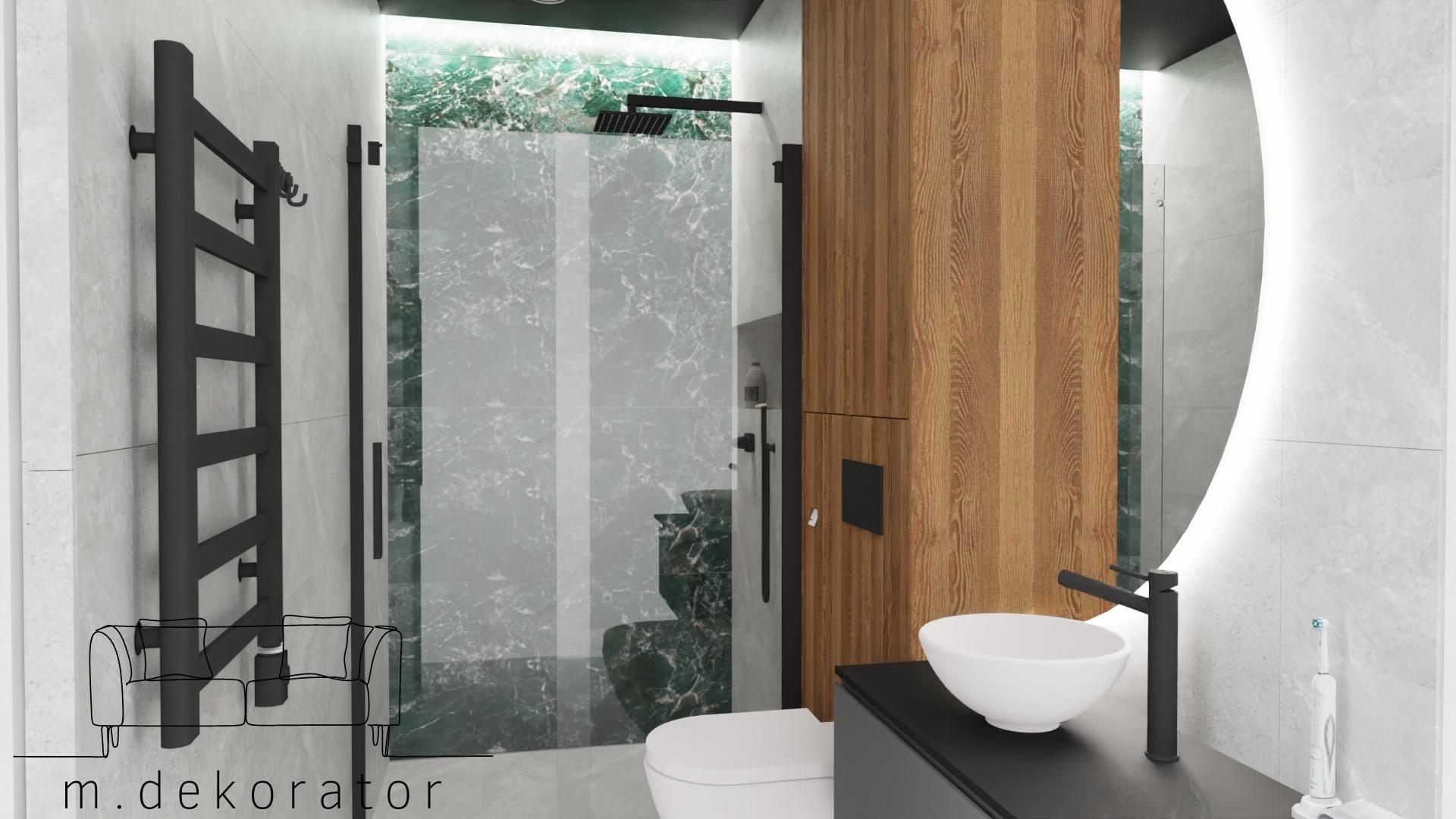 łazienka z drewnianymi elementami