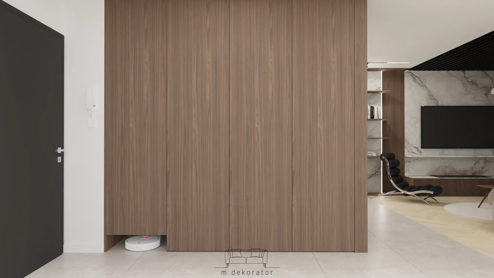 przedpokój z drewnianą szafą