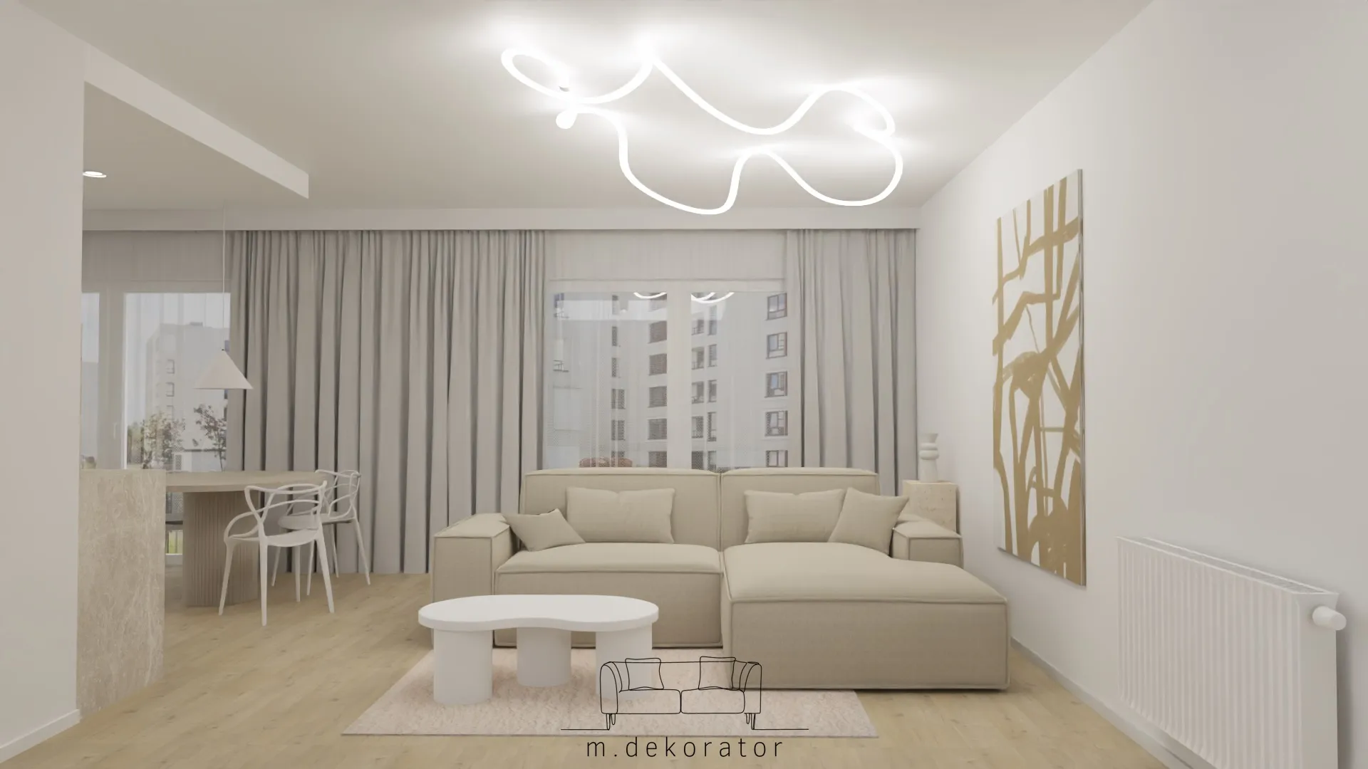 nowoczesny salon z ledowym neonowym oświetleniem